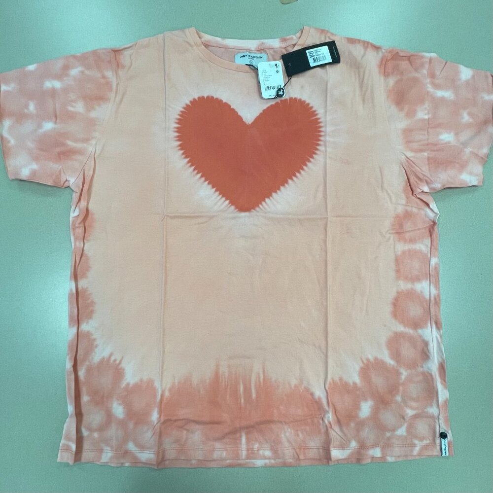 Free People/One Teaspoon Heart Throb Tie Dye Boyfriend Tee-Coral Pink - XL - NWT - Picture 2 of 10